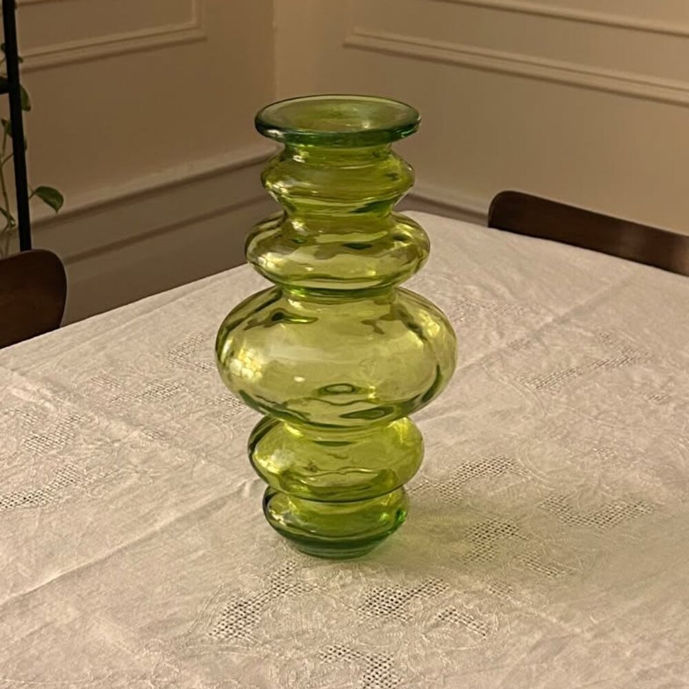 Wavy Lime Green Textured Glass Vase